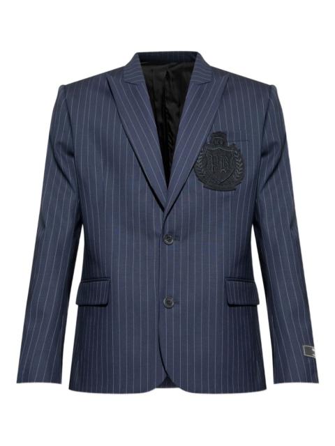Balmain pinstripe appliqué-logo blazer