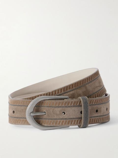 Brunello Cucinelli Embellished suede belt Chocolate