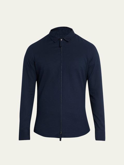 GIORGIO ARMANI Men's Cotton Seersucker Full-Zip Shirt Jacket