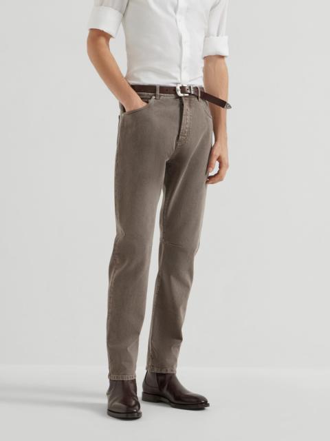 Brunello Cucinelli Garment-dyed leisure fit five-pocket trousers in denim