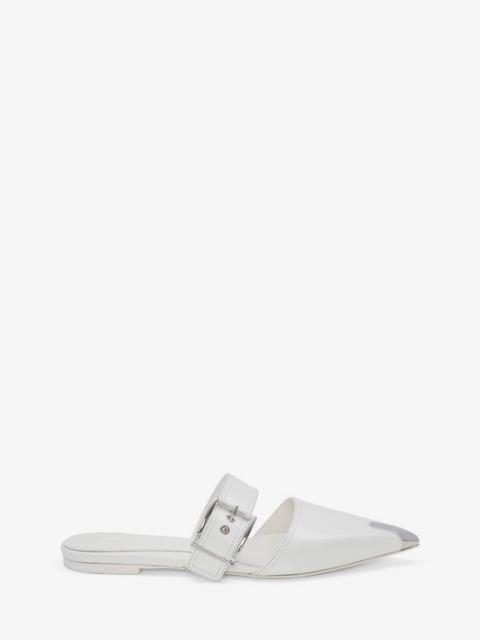 Punk Flat Mule in Ivory/silver