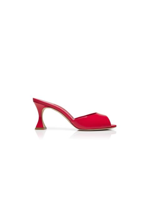 Manolo Blahnik Red Patent Leather Open Toe Mules