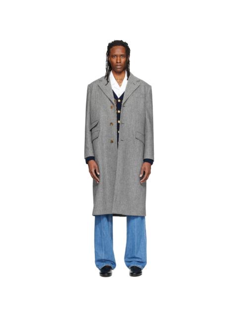 Valentino Gray Wool Herringbone Coat