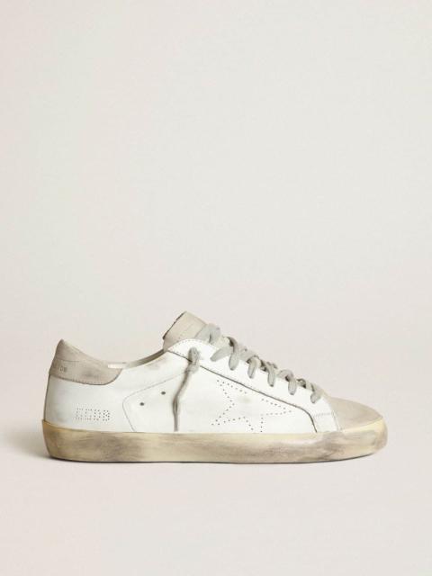Women's Super-Star in white leather with perforated star and beige nubuck heel tab