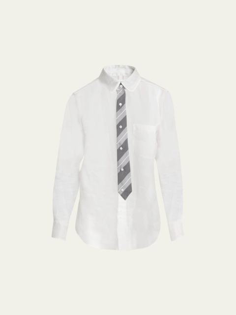 Men's Sheer Organza Shirt with Tie Print