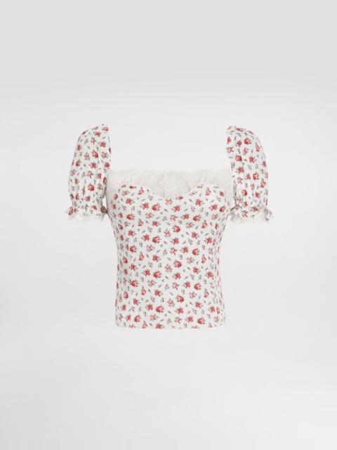 Dolce & Gabbana Small rose-print charmeuse top