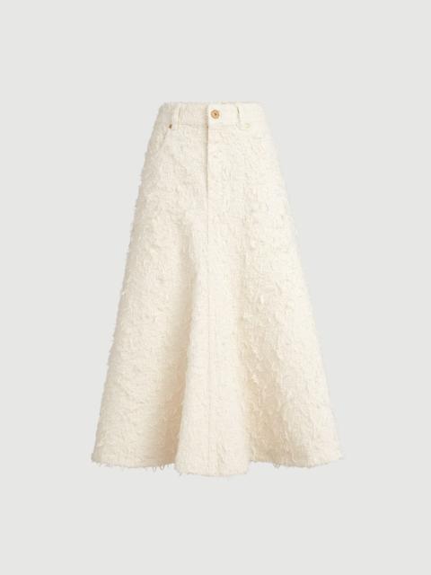 Brunello Cucinelli Fuzzy dyed denim five-pocket flared skirt with monili