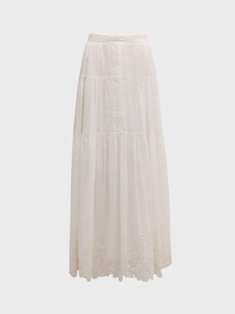 Antoinette Tiered Eyelet-Embroidered Maxi Skirt