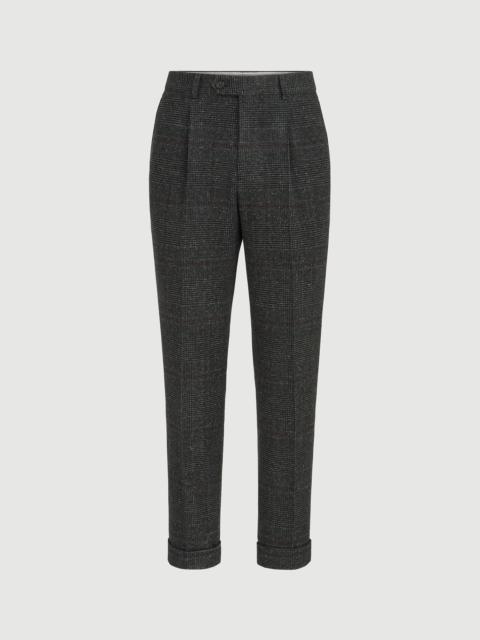 Brunello Cucinelli Silk, wool and cashmere Prince of Wales flannel trousers with pleat