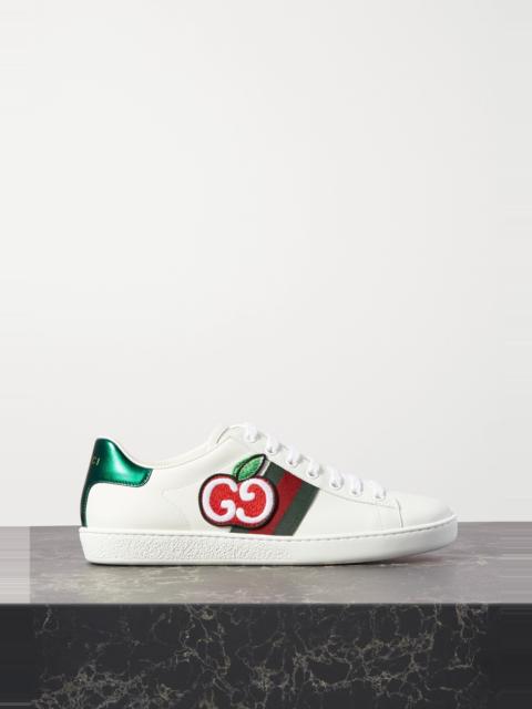 GUCCI + Disney Ace appliquéd webbing-trimmed leather sneakers