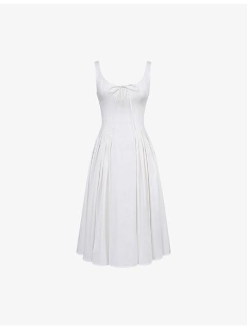 House of CB Alira Pleated Peekaboo Cotton-Twill Midi Dress