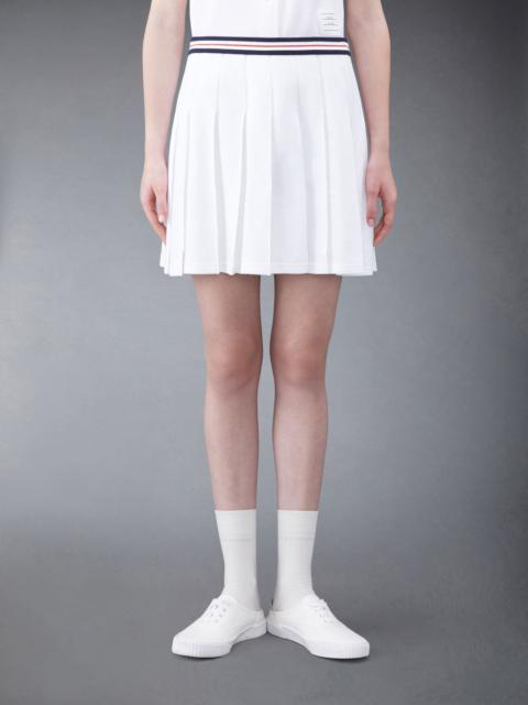 Thom Browne Textured Cotton Tuck Cricket Stripe Pleated Skirt