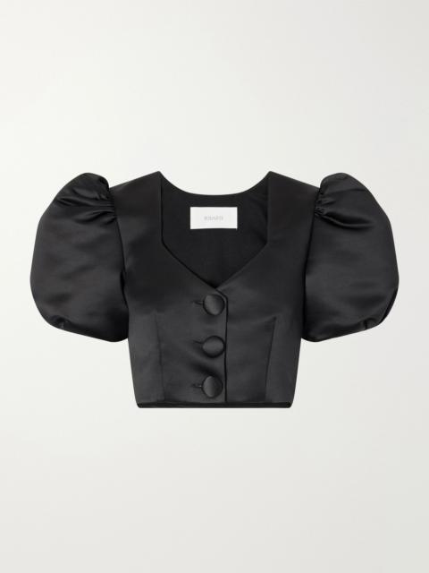 RODARTE Cropped gathered satin blouse Black