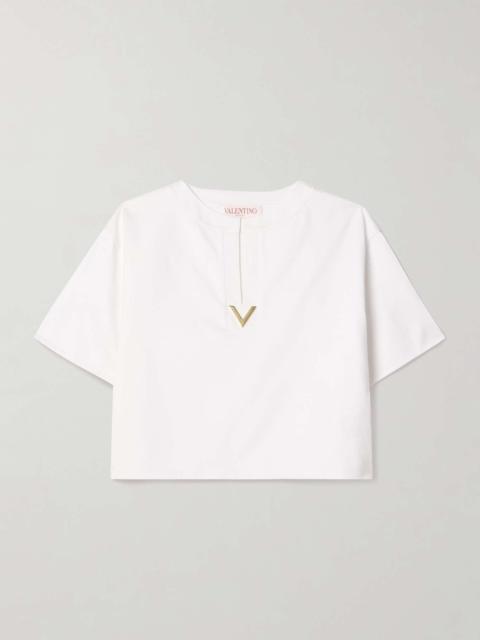 Embellished cropped cotton-jersey T-shirt