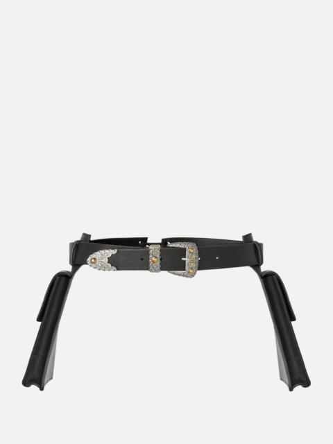 PINKO TEXAN LEATHER BELT WITH STORAGE POCKETS, 3 CM