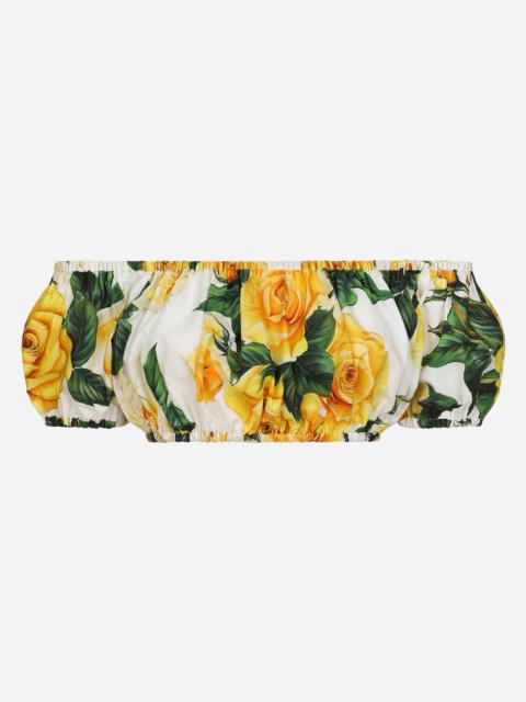 Dolce & Gabbana Bardot-neck crop top in yellow rose-print cotton
