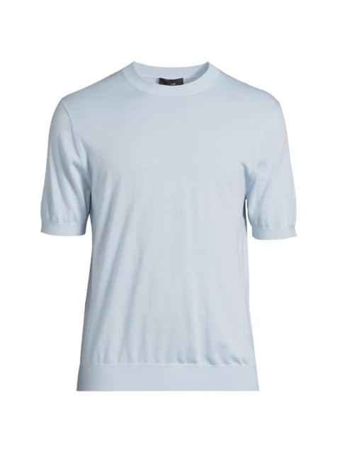 Vince Men's Featherweight Wool-Cashmere Short-Sleeve Crewneck Sweater - Playa Blue