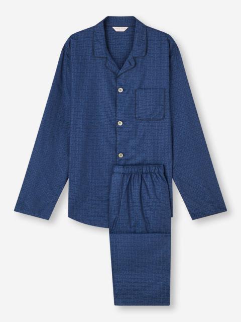Derek Rose Men's Modern Fit Pyjamas Paris 27 Cotton Jacquard Navy