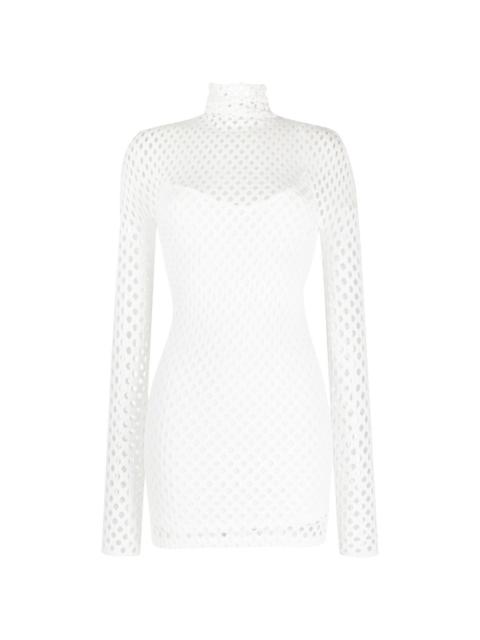 mesh-overlay long-sleeve minidress