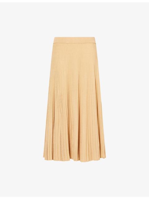 Zimmermann Luna Pleated Metallic Rib-Knit Midi Skirt