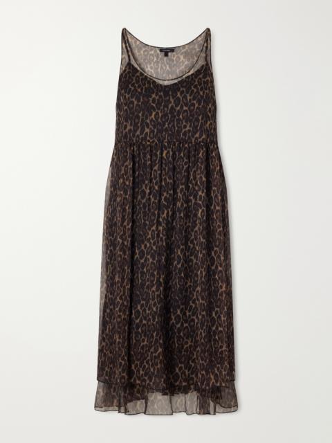 R13 Gathered Tiered Animal-print Silk-chiffon Midi Dress