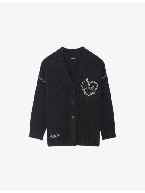 Zadig & Voltaire Arpa Embroidered Merino-Wool Cardigan