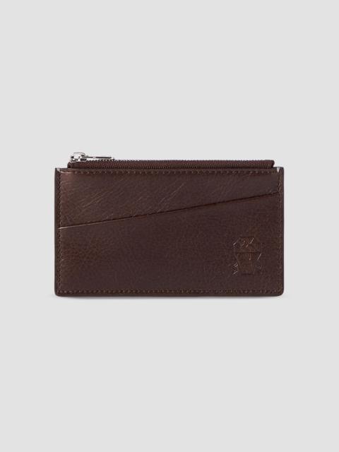 Brunello Cucinelli Grained Leather Travel Pochette - Brown