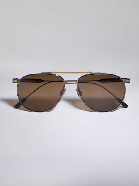 Brunello Cucinelli Goldcraft 1978 sunglasses in titanium and 18k solid gold with polarized lenses