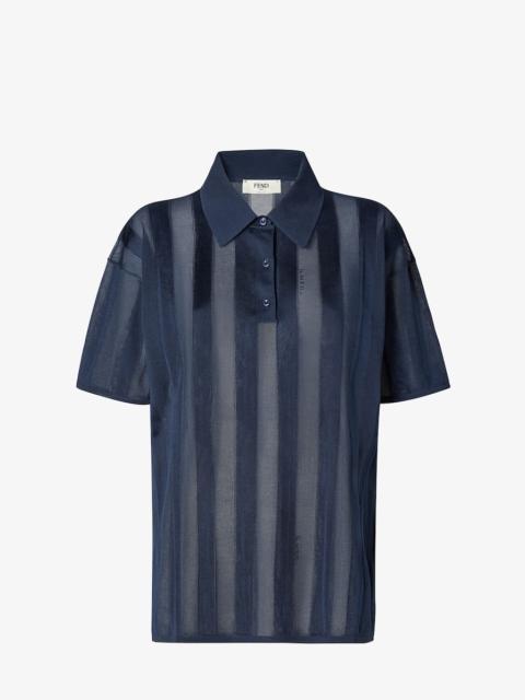 FENDI Polo shirt Navy blue Pequin silk polo shirt