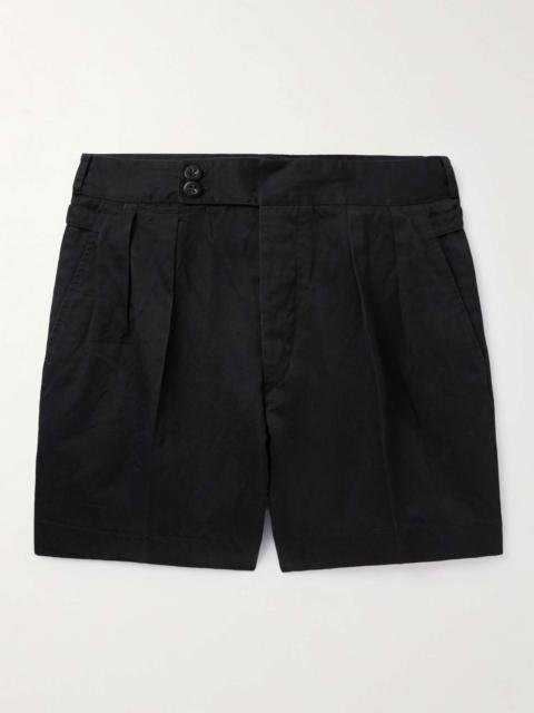 Straight-Leg Pleated Cotton and Linen-Blend Twill Shorts