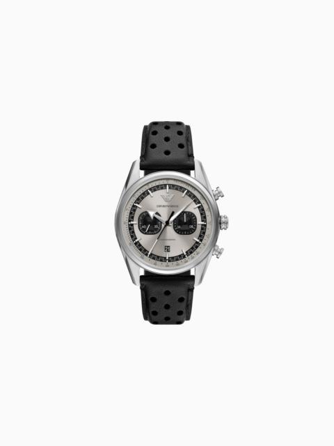 EMPORIO ARMANI CHRONOGRAPH BLACK LEATHER WATCH