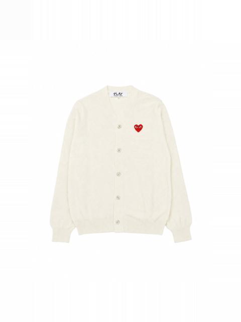 Comme des Garçons PLAY UNISEX V-NECK KNIT CARDIGAN RED HEART - OFF WHITE
