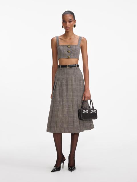 self-portrait Brown Check Pleated Midi Skirt