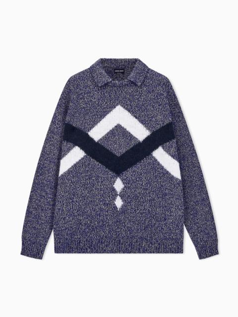 GIORGIO ARMANI SWEATER OVERSIZED INTARSIA IN ALPACA AND VIRGIN WOOL