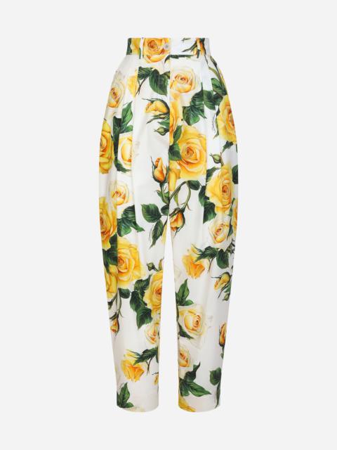 Dolce & Gabbana High-waisted cotton pants with yellow rose print