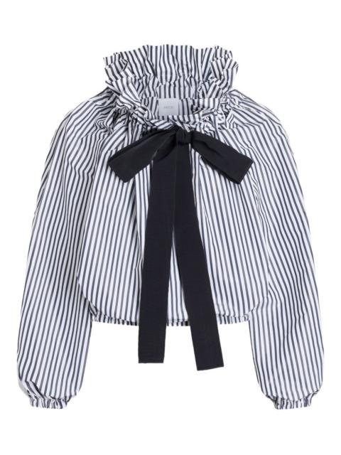 PATOU striped ruffled-neck bow-tie blouse