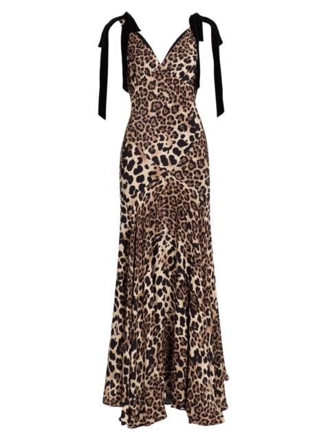 RODARTE Women's Leopard Print Silk Bow-Strap Gown - Brown