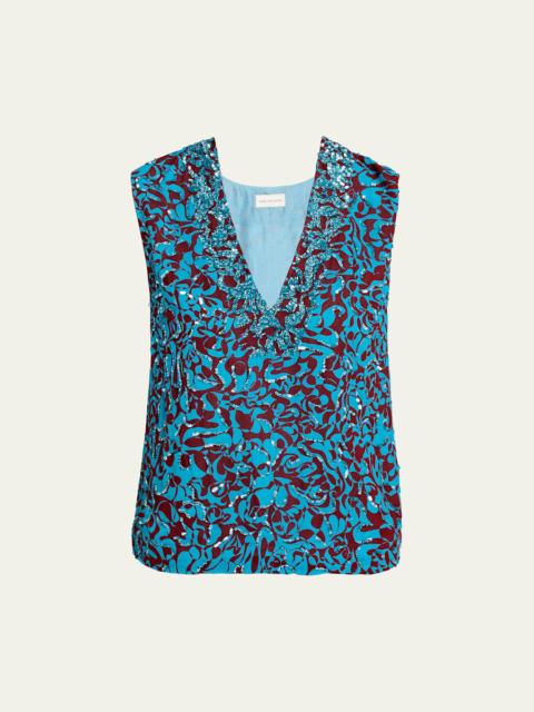Dries Van Noten V-Neck Sequined Top