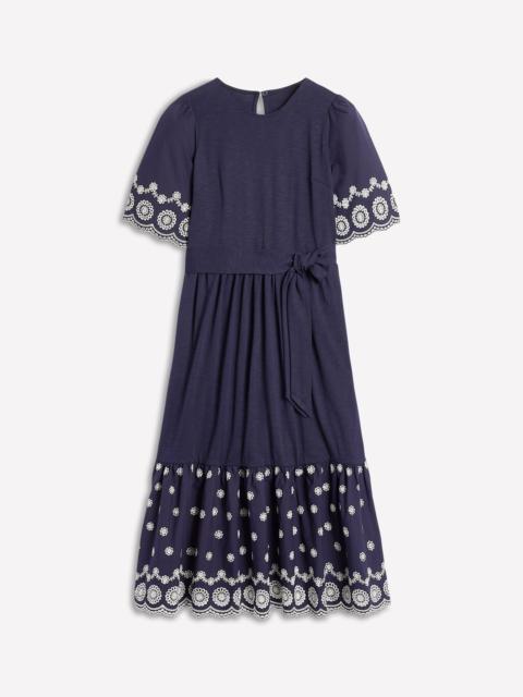 BODEN Isabel Broderie Mix maxi Dress-Navy