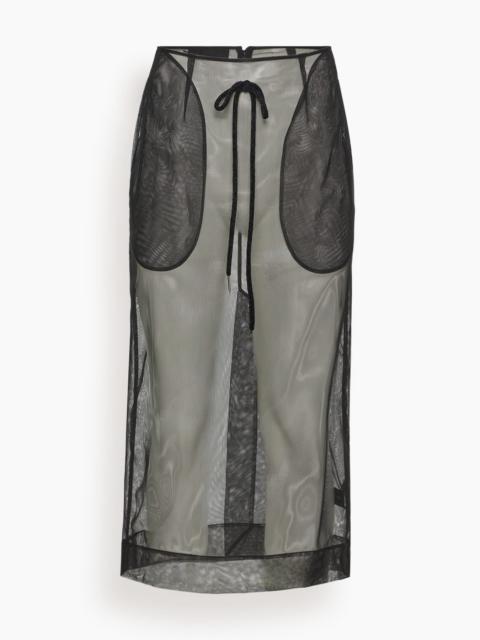 Simone Rocha Sheer Frayed Column Pencil Skirt in Black