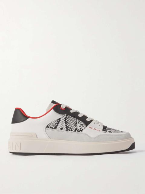 Balmain B-Court Snake-Effect Leather and Suede Sneakers