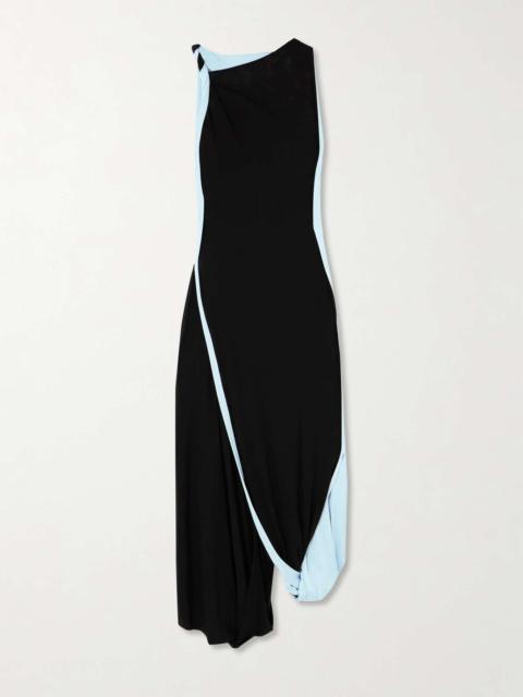 Victoria Beckham Asymmetric two-tone twisted jersey midi dress Black