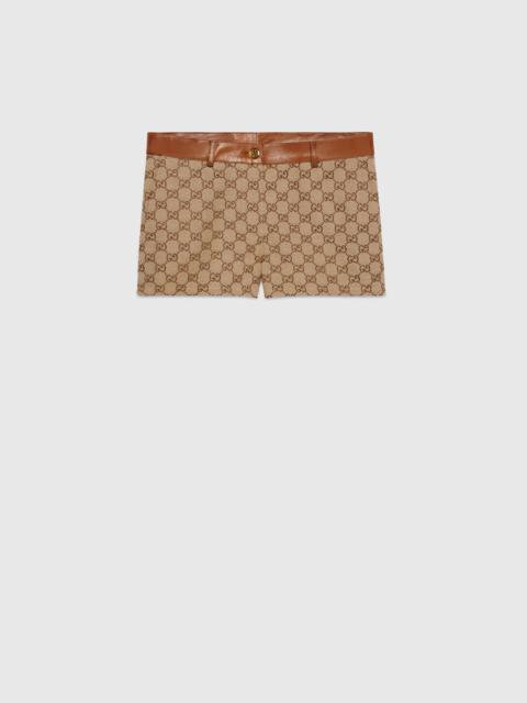 GUCCI GG canvas shorts with leather trim