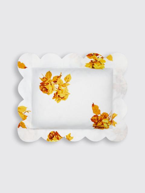 EMILIA WICKSTEAD Roma Ajour Pillow Slip in Large Yellow Roses Print on White Linen