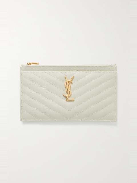 Monogram quilted textured-leather pouch