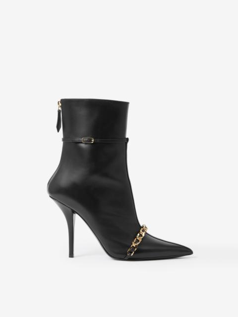 Burberry Chain Trim Leather Point-toe Boots