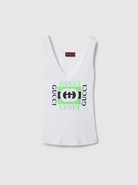 Rib cotton tank top with Gucci print