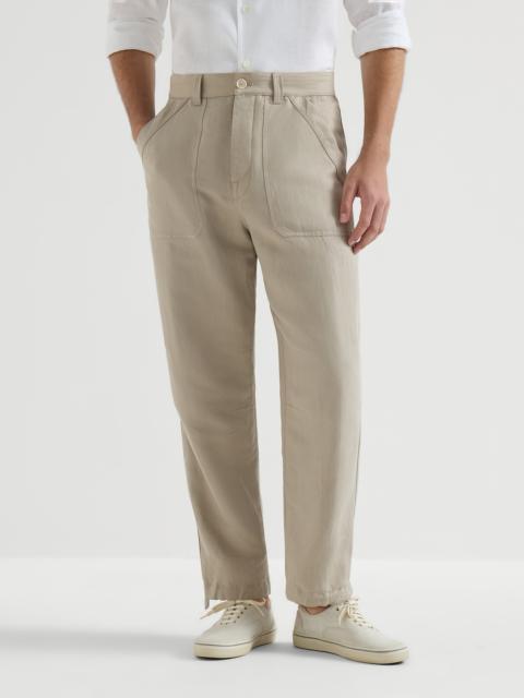 Brunello Cucinelli Linen and cotton drill trousers with patch pockets and drawstring