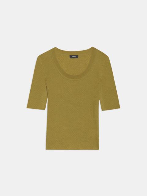 Theory Short-Sleeve Scoop Neck Sweater in Merino Wool