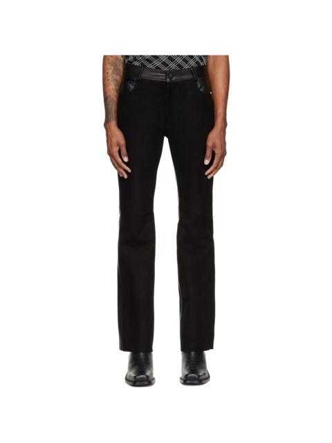 ERNEST W. BAKER Black Five Pocket Leather & Suede Trousers